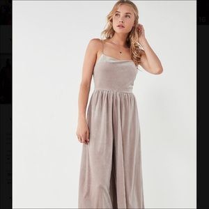 Beige velvet jumpsuit urban outfitters